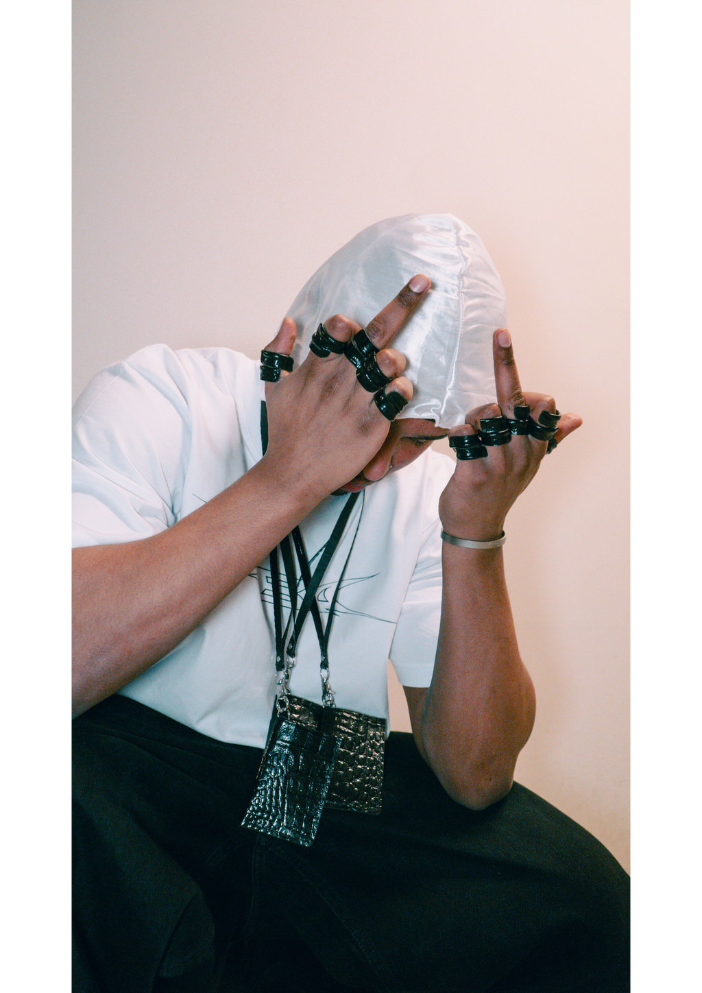 Black Croc Leather Ring